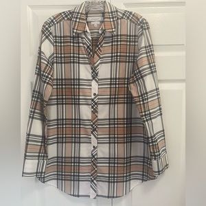 Foxcroft Tunic Blouse, Long Sleeve, Plaid size 12, 30”Long, 22 1/2”Pit-Pit